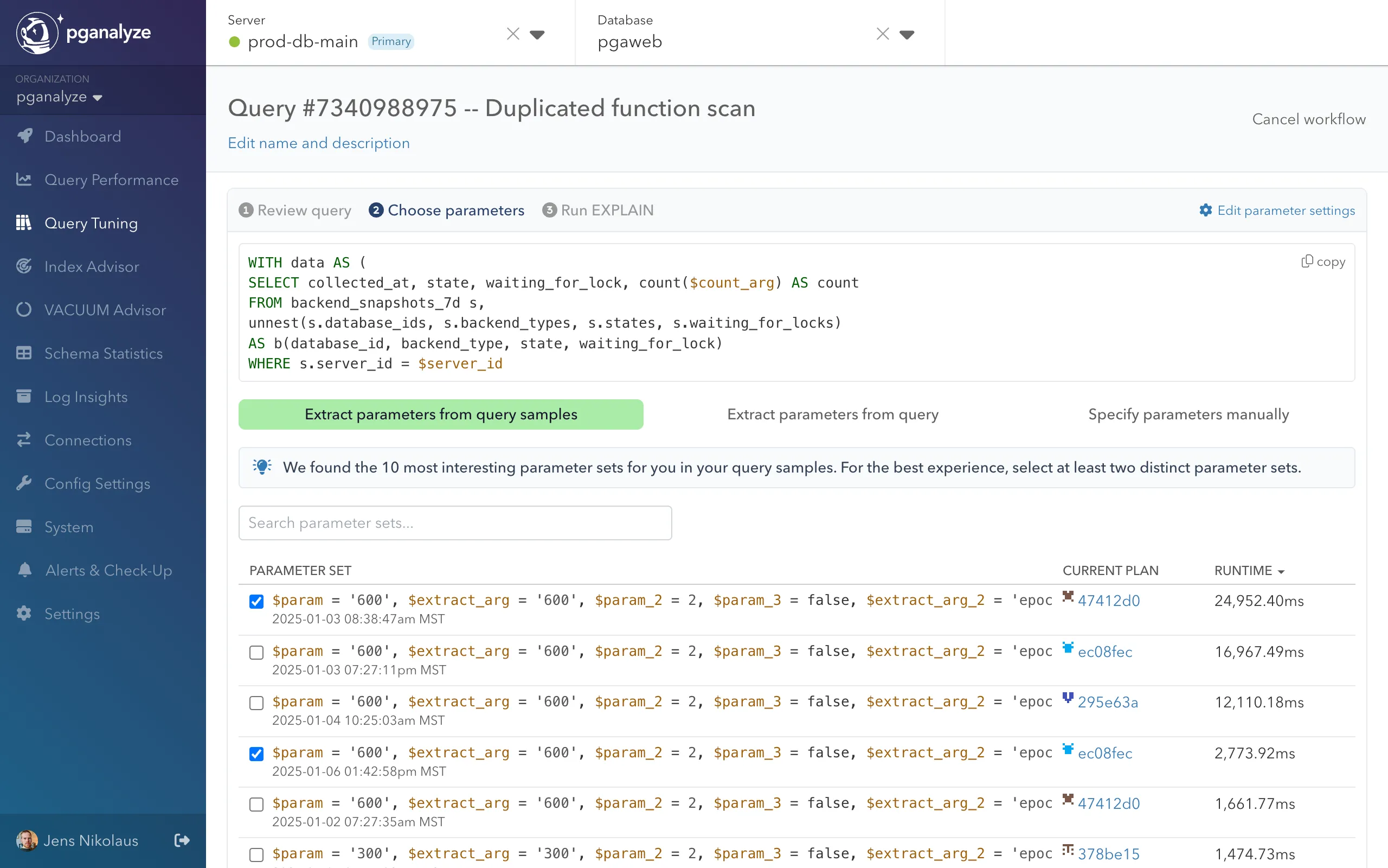 Screenshot of Parameter Selection