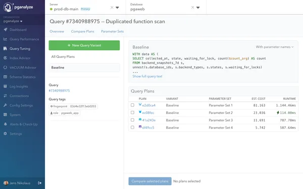 Screenshot of pganalyze Workbooks overview