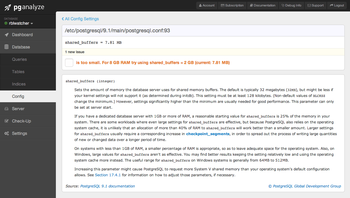 New Database Check-Up: Config