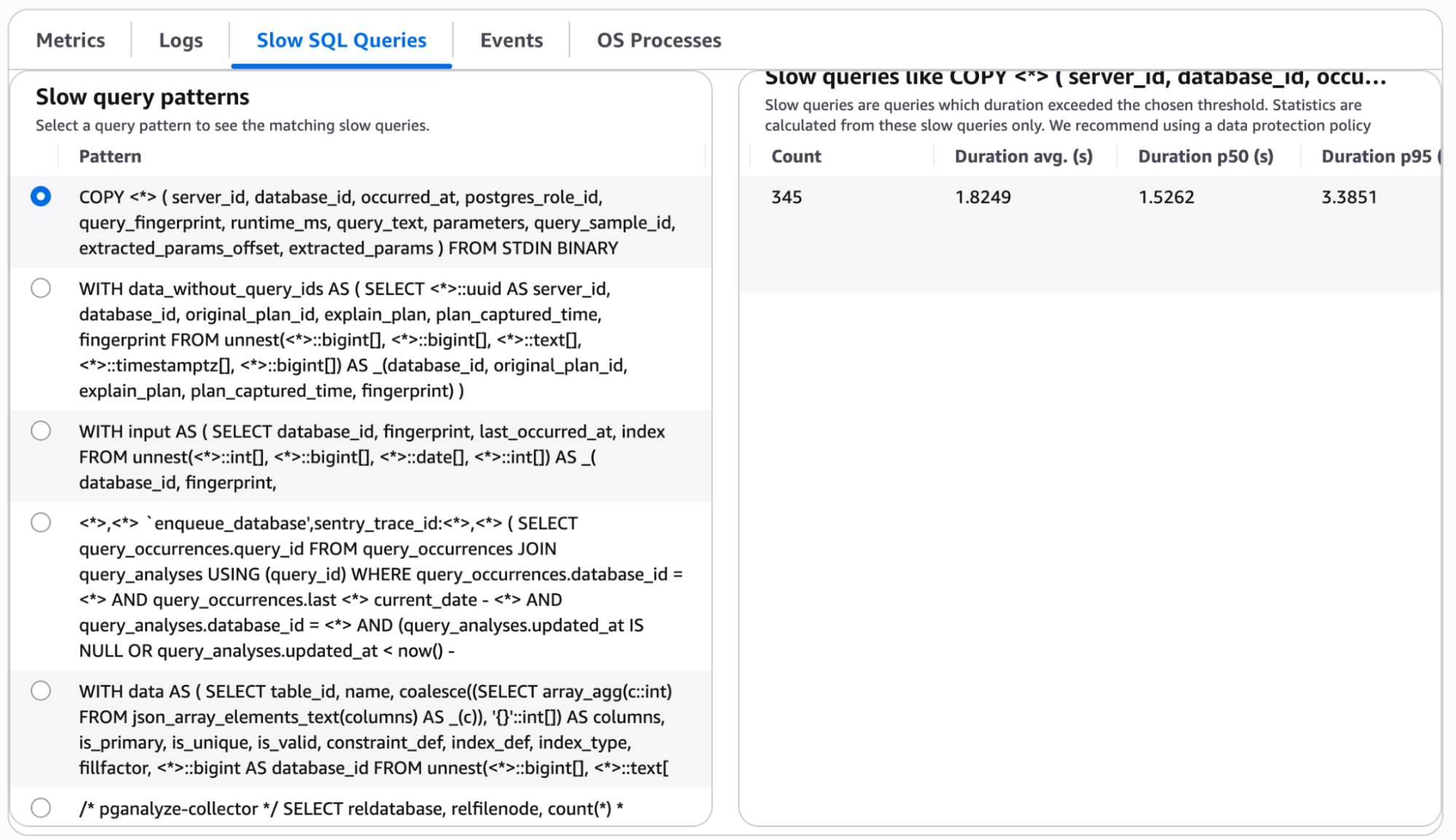 Database Insights Slow Query Log