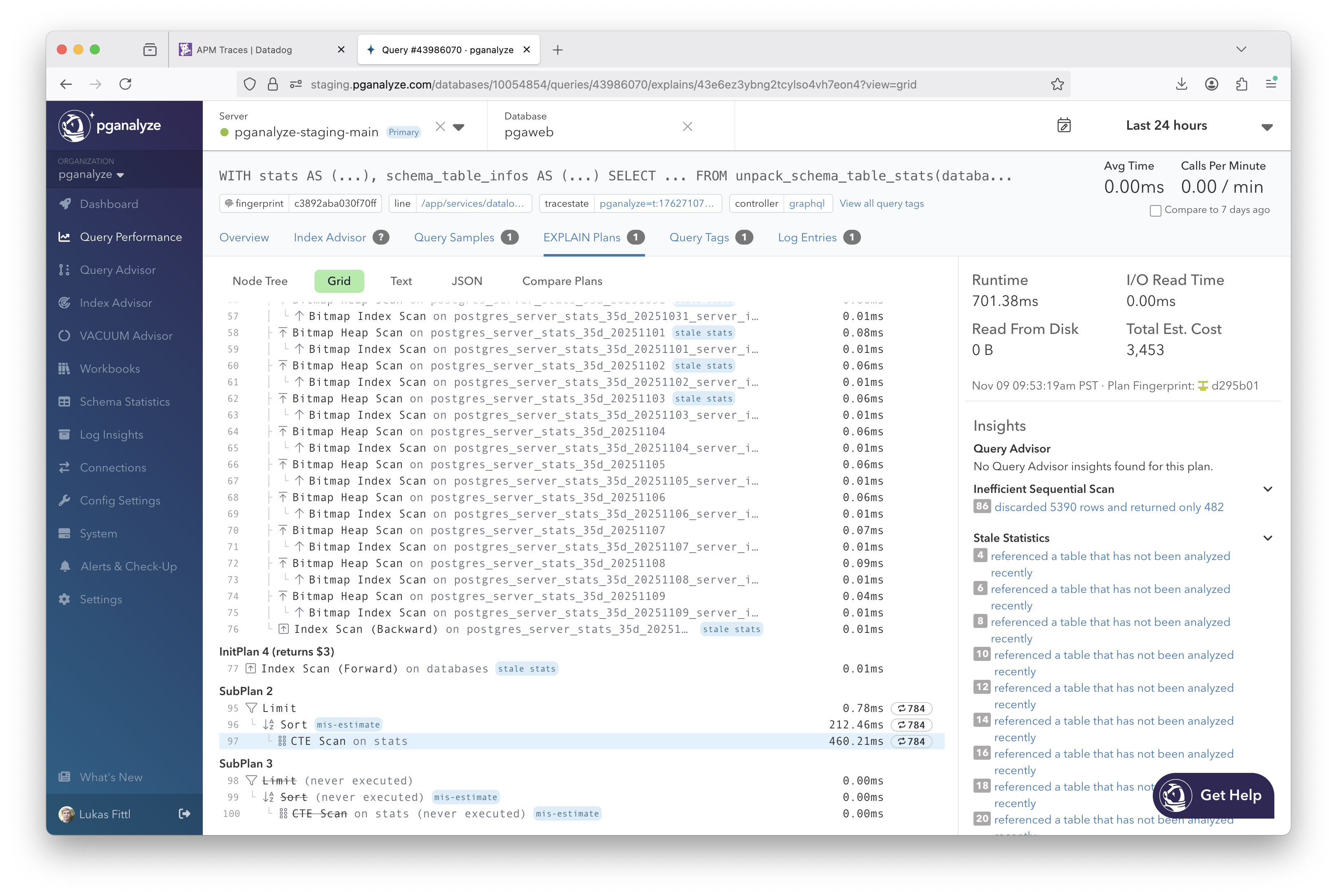 Screenshot of EXPLAIN plan in pganalyze