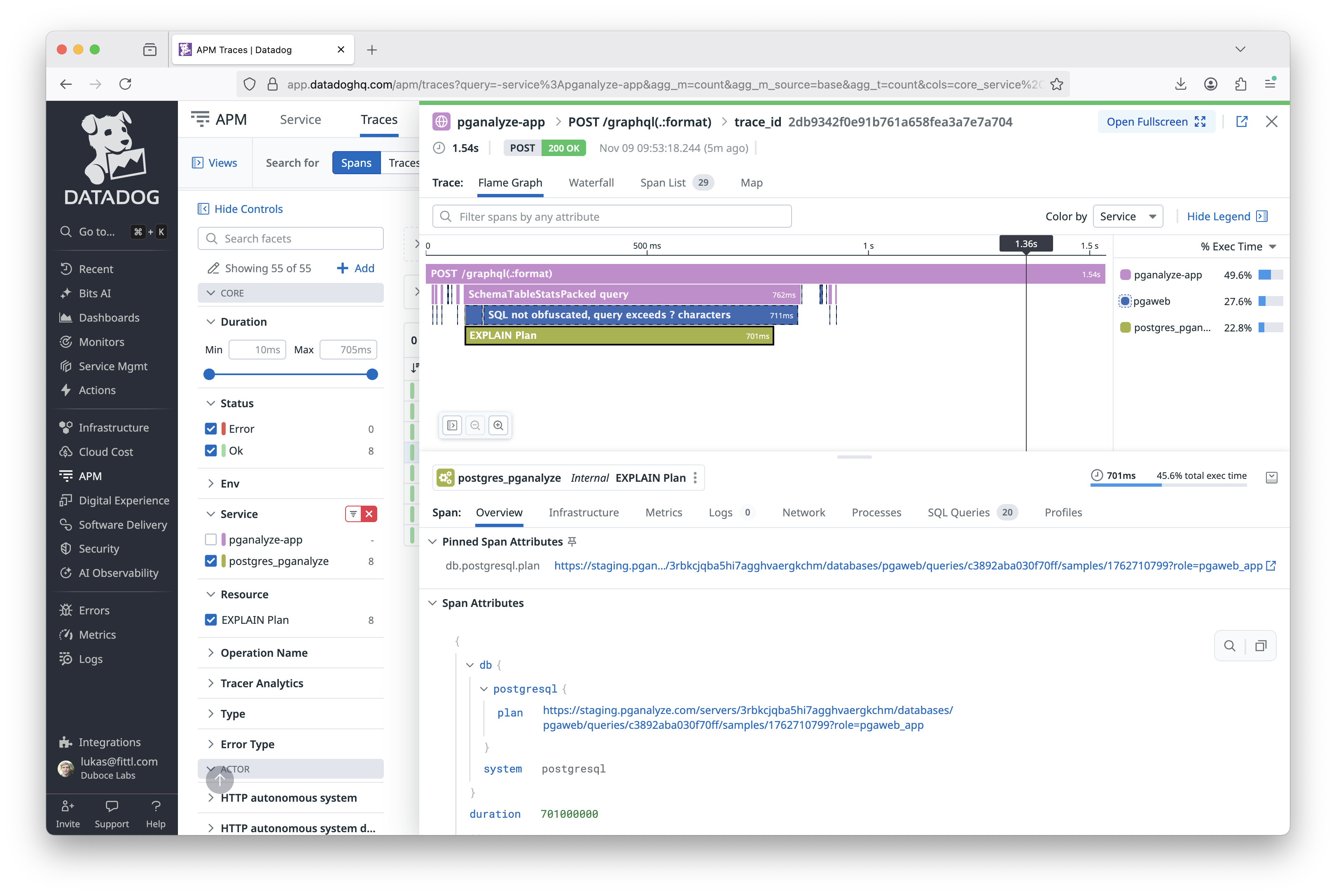 Screenshot of Datadog APM integration