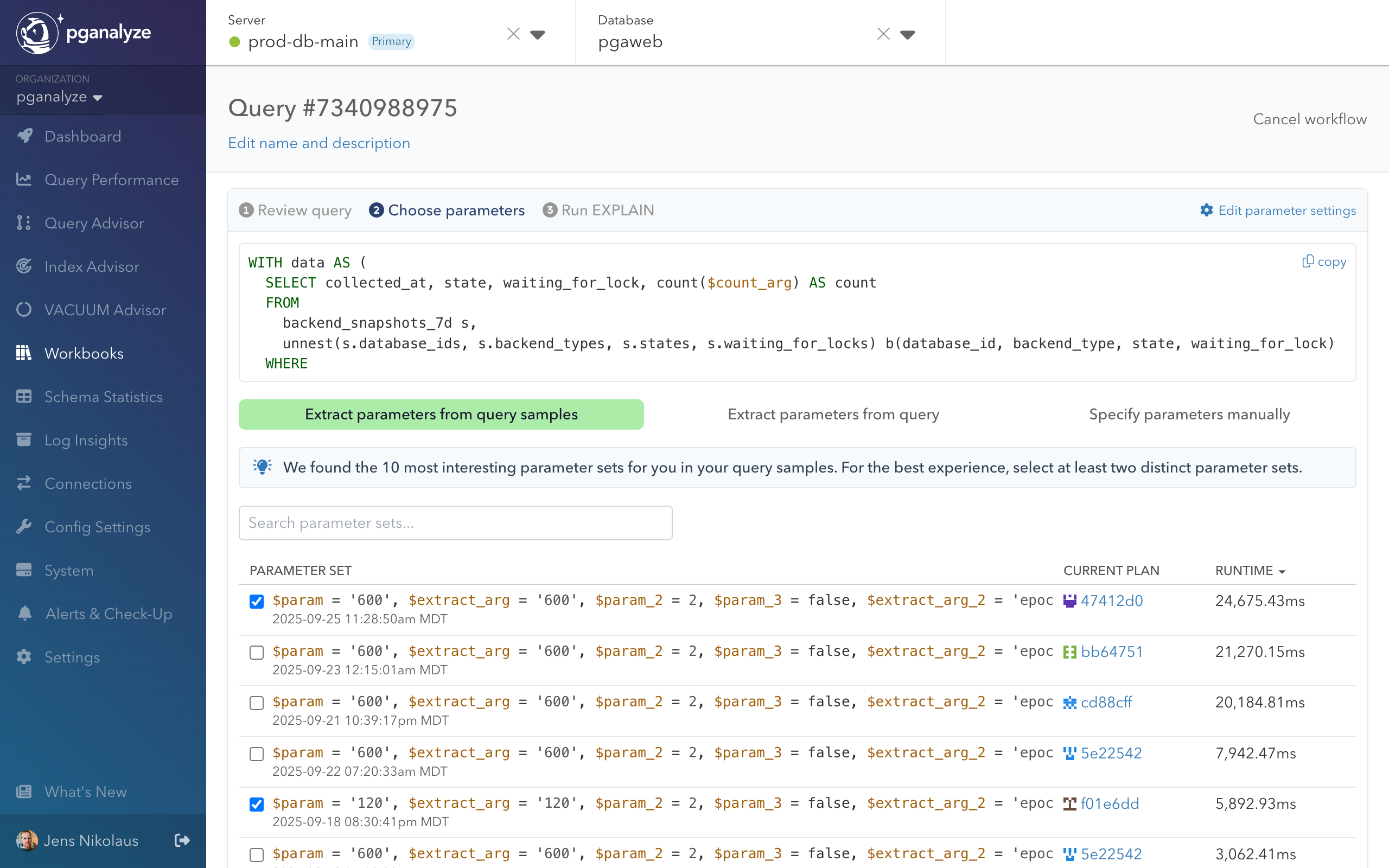 Screenshot of Step 2 "Choose Parameters" in new workbook
