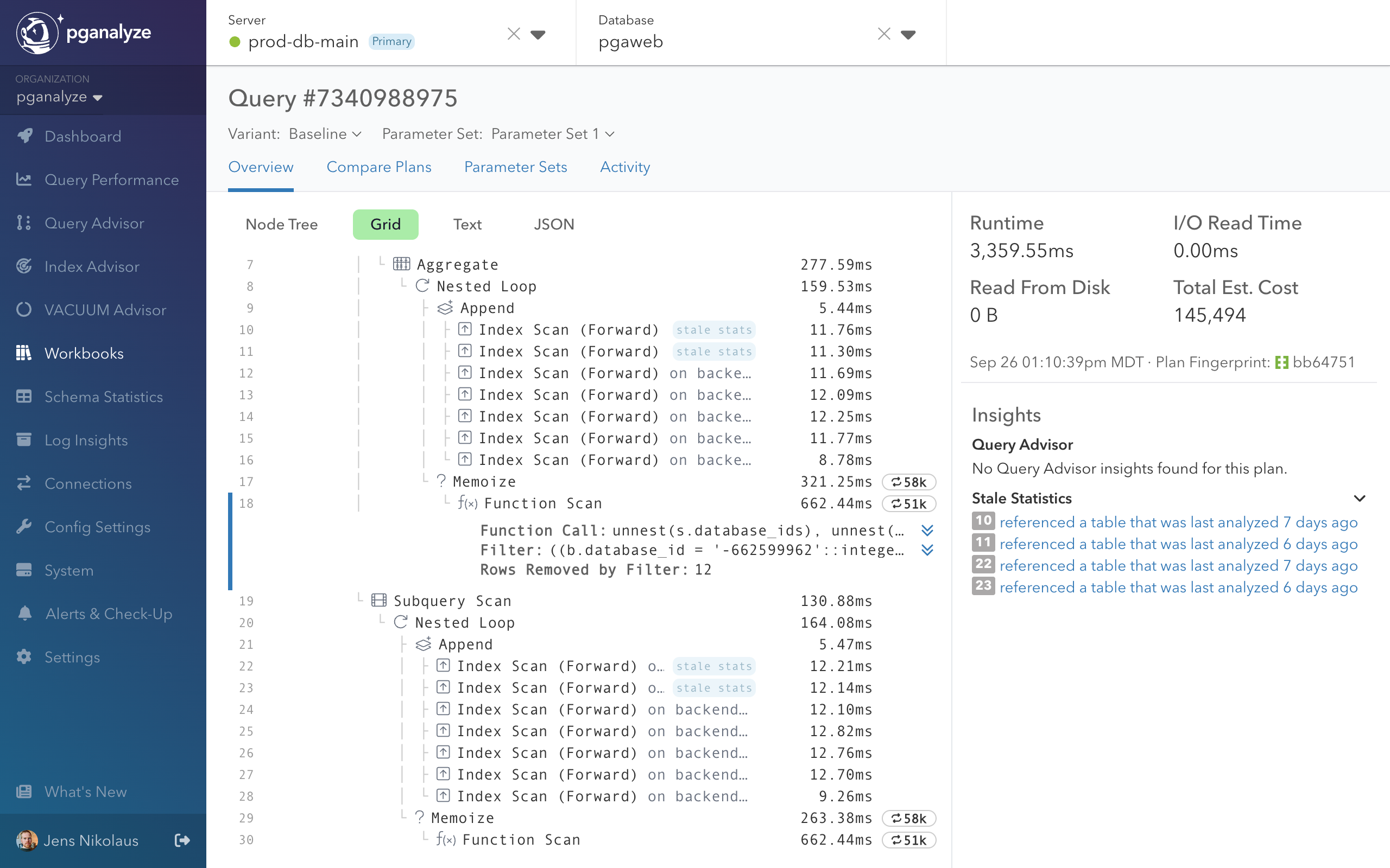 Screenshot of EXPLAIN detail view
