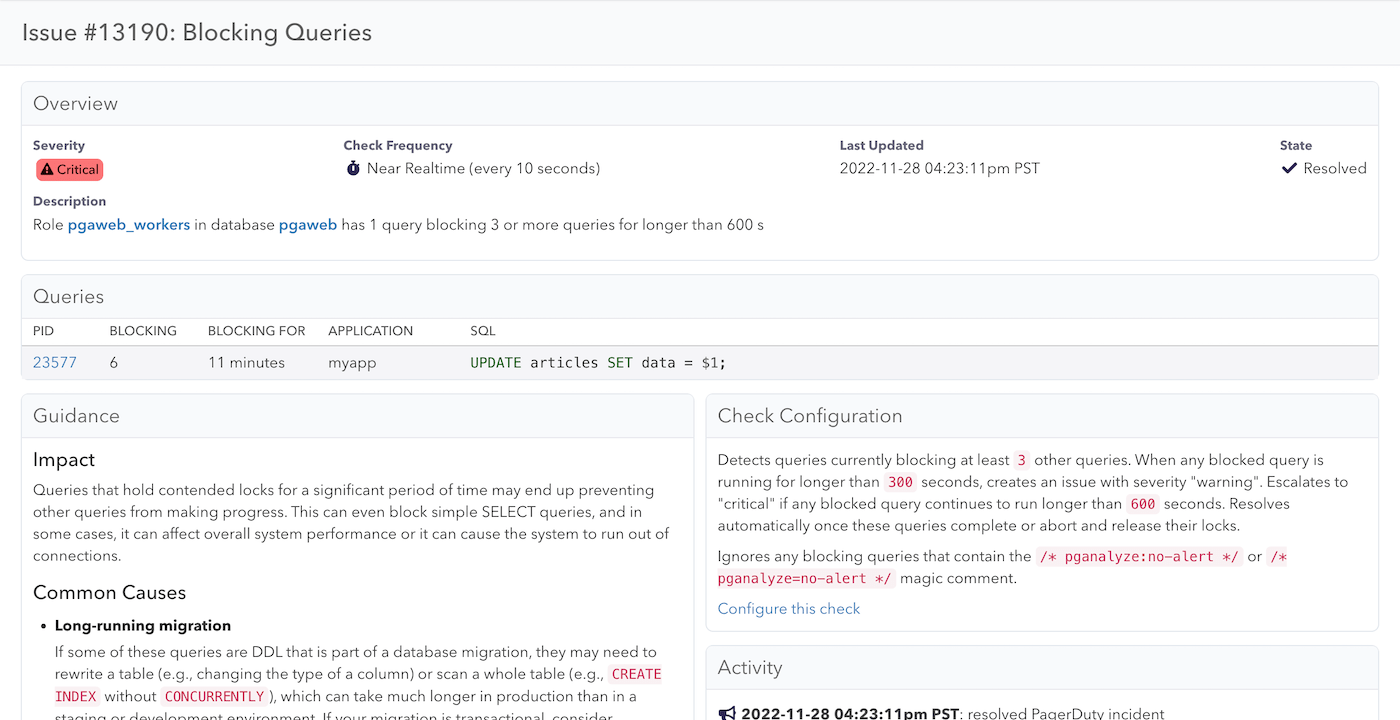Lock Monitoring alert