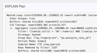 Screenshot of EXPLAIN plan
