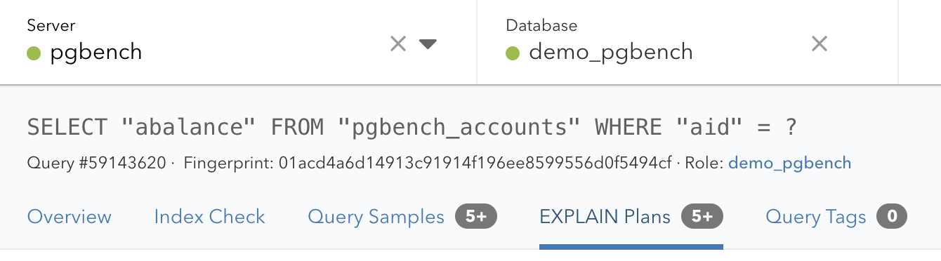 pganalyze Query Details page showing a query and its associated fingerprint value