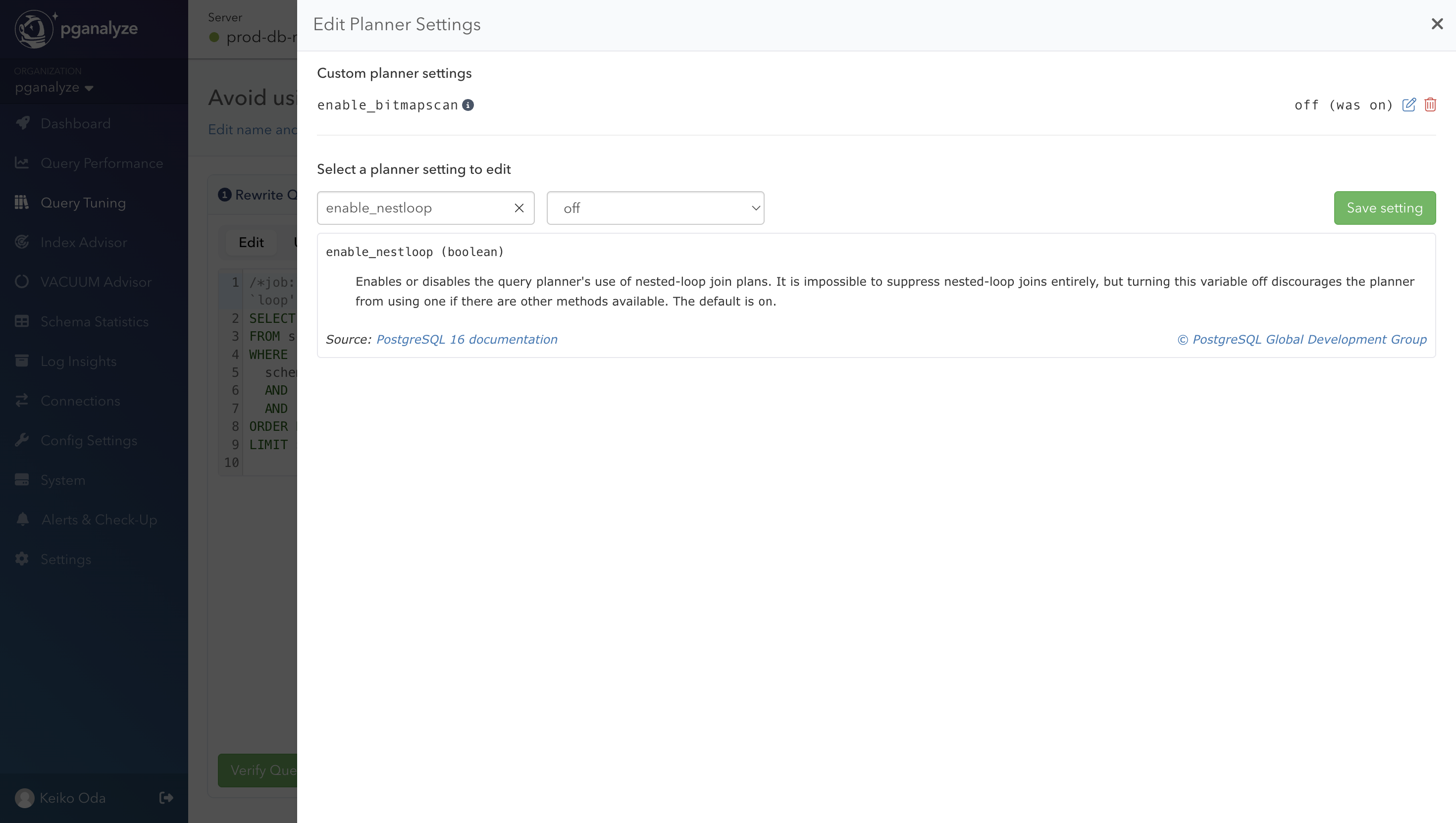 Screenshot of Edit Planner Settings