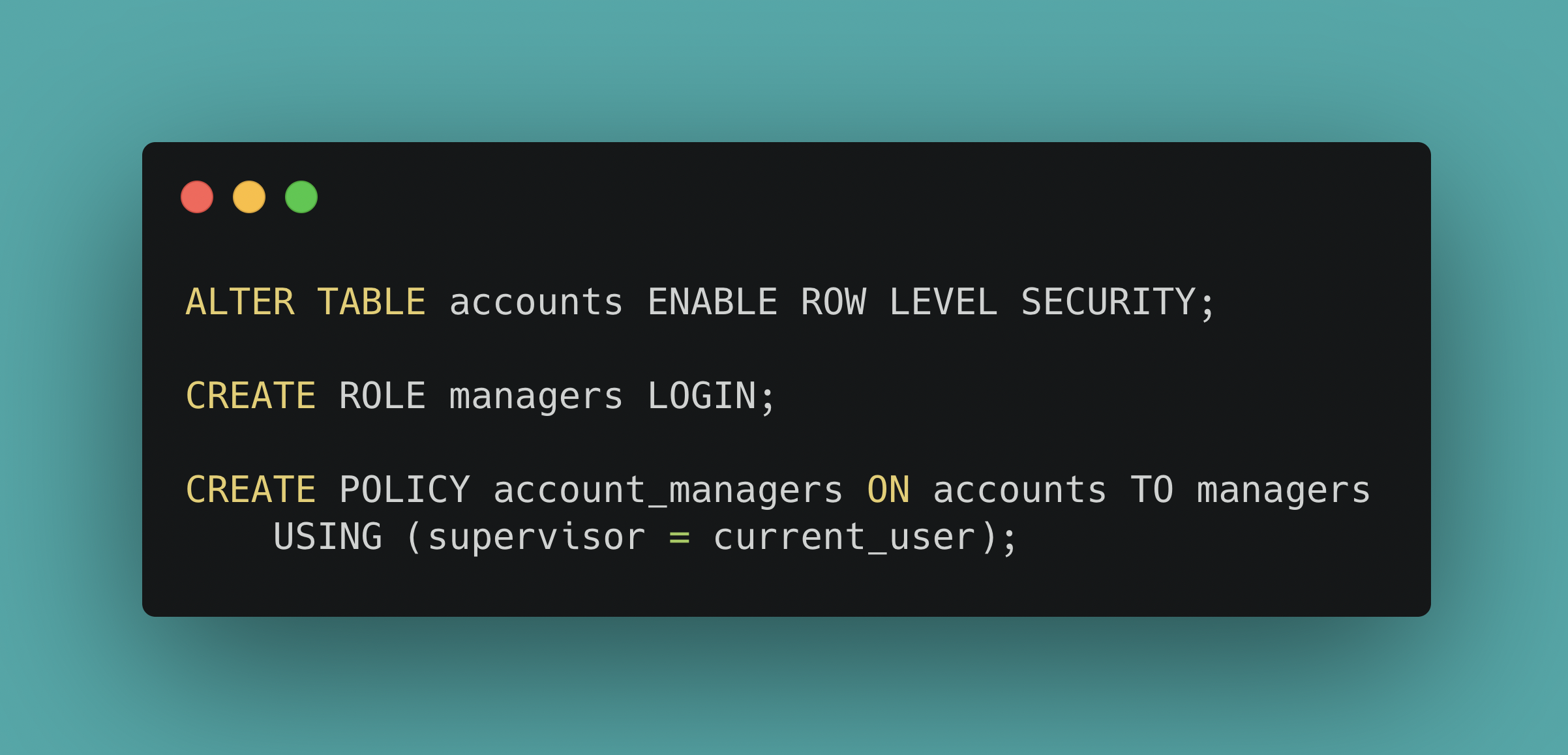 SQL statements for setting up row-level security