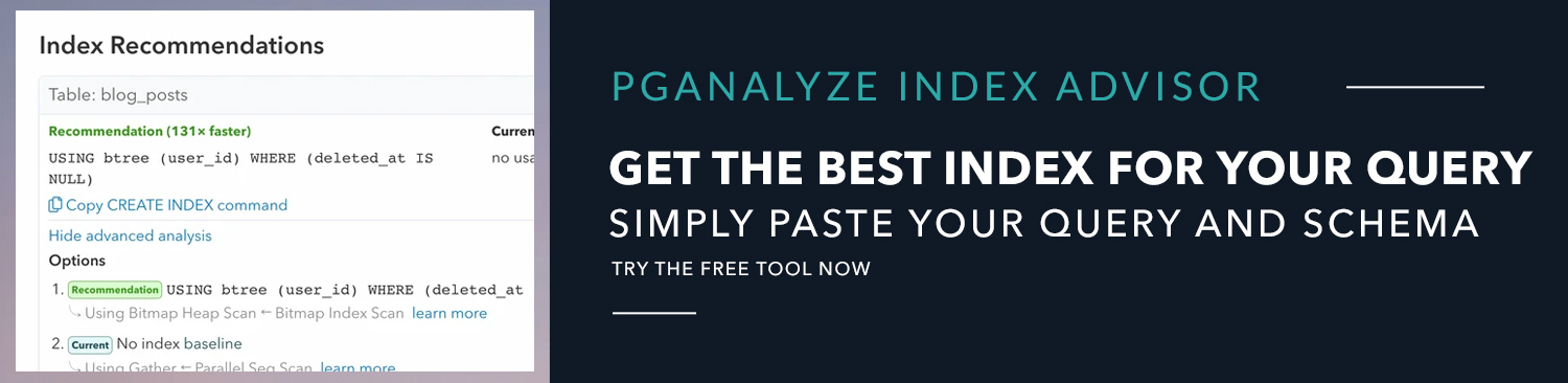 pganalyze Index Advisor promotion banner