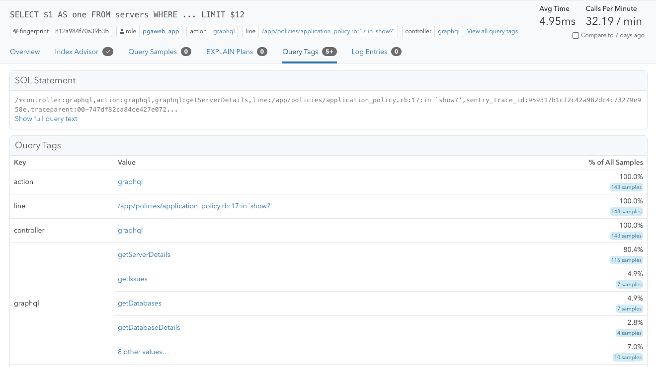 Query Tags tab