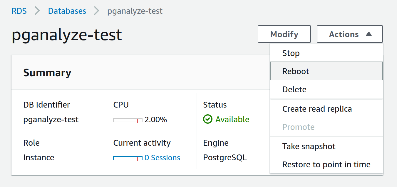 Restart your RDS database