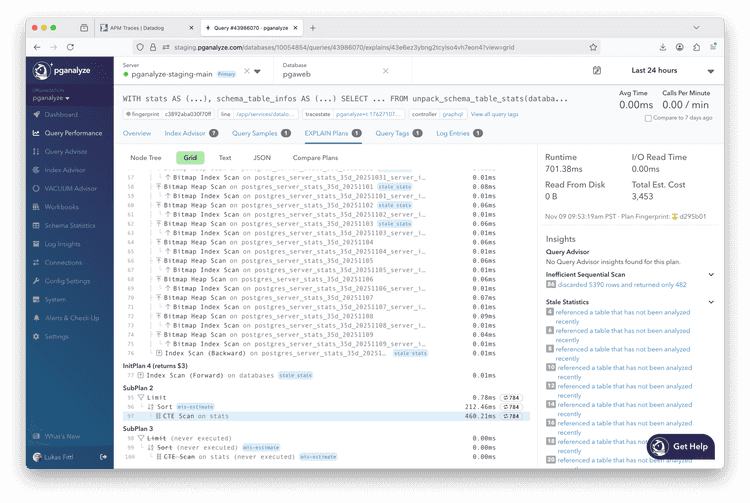 Screenshot of EXPLAIN plan in pganalyze